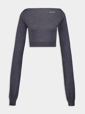 Slate Grey Cropped Wool Boat-Neck Sweater Knitwear Womens - women's knitwear cheap