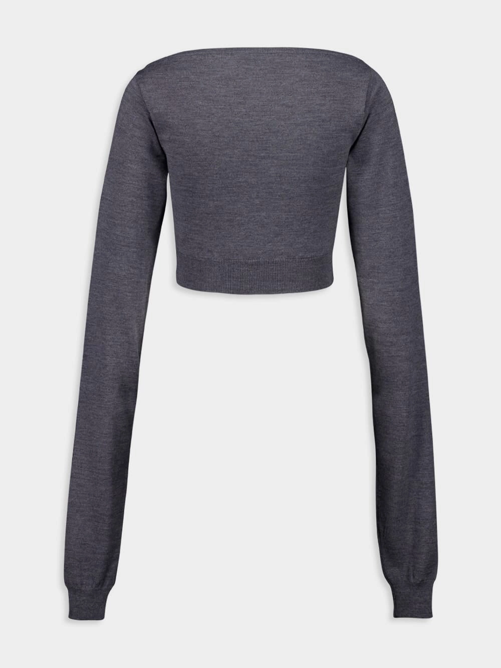 Slate Grey Cropped Wool Boat-Neck Sweater