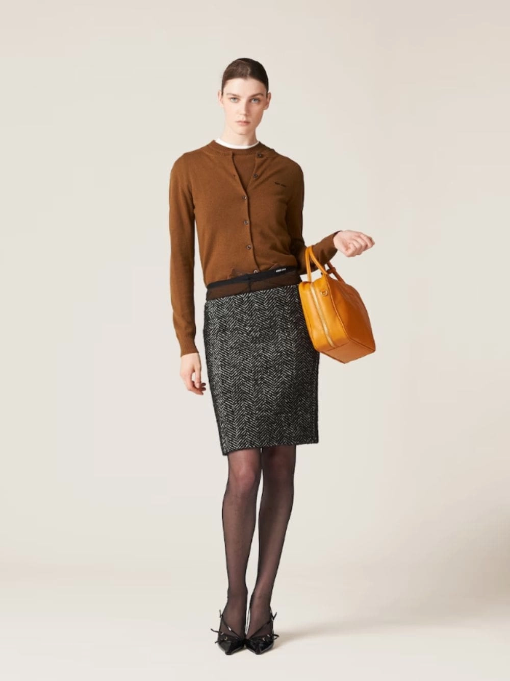 Slim-Fit Brown Cashmere Knit Cardigan