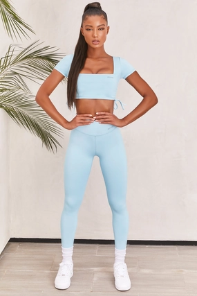 Slinky Crop Top in Ice Blue Tops - tops on sale