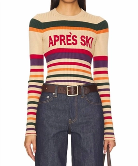 Slopes Sweater In Apres Ski Stripe Tops Womens - puff-sleeve tops