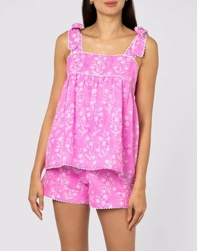 Small Flower Block Print Tie Shoulder Top - Orchid Swim Womens - swimwear sale