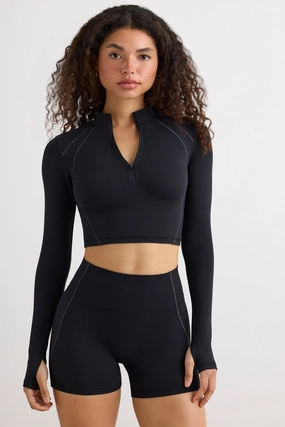 Soft Active Half Zip Crop Top in Black Tops - basic tees cheap
