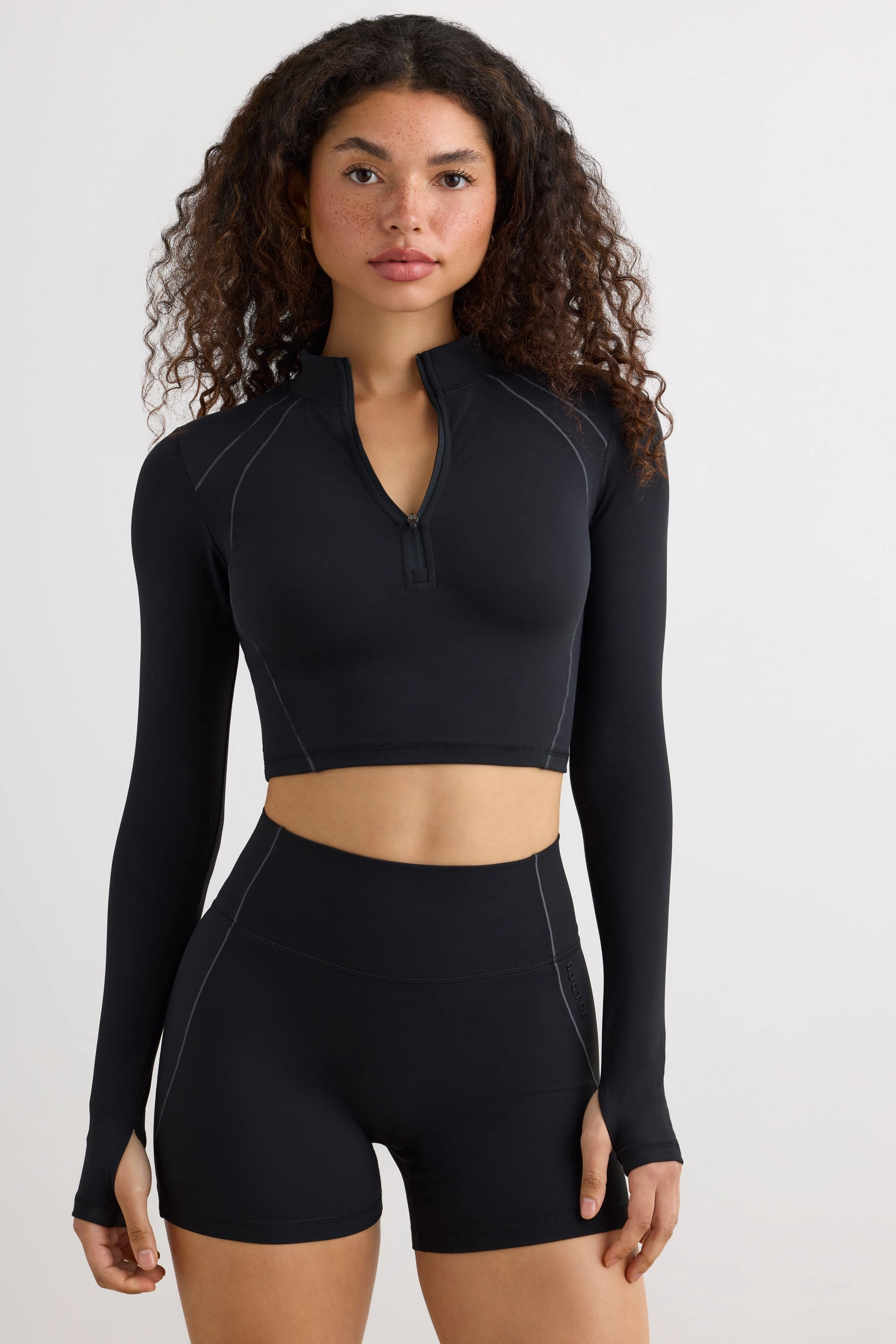 Soft Active Half Zip Crop Top in Black Tops - basic tees cheap