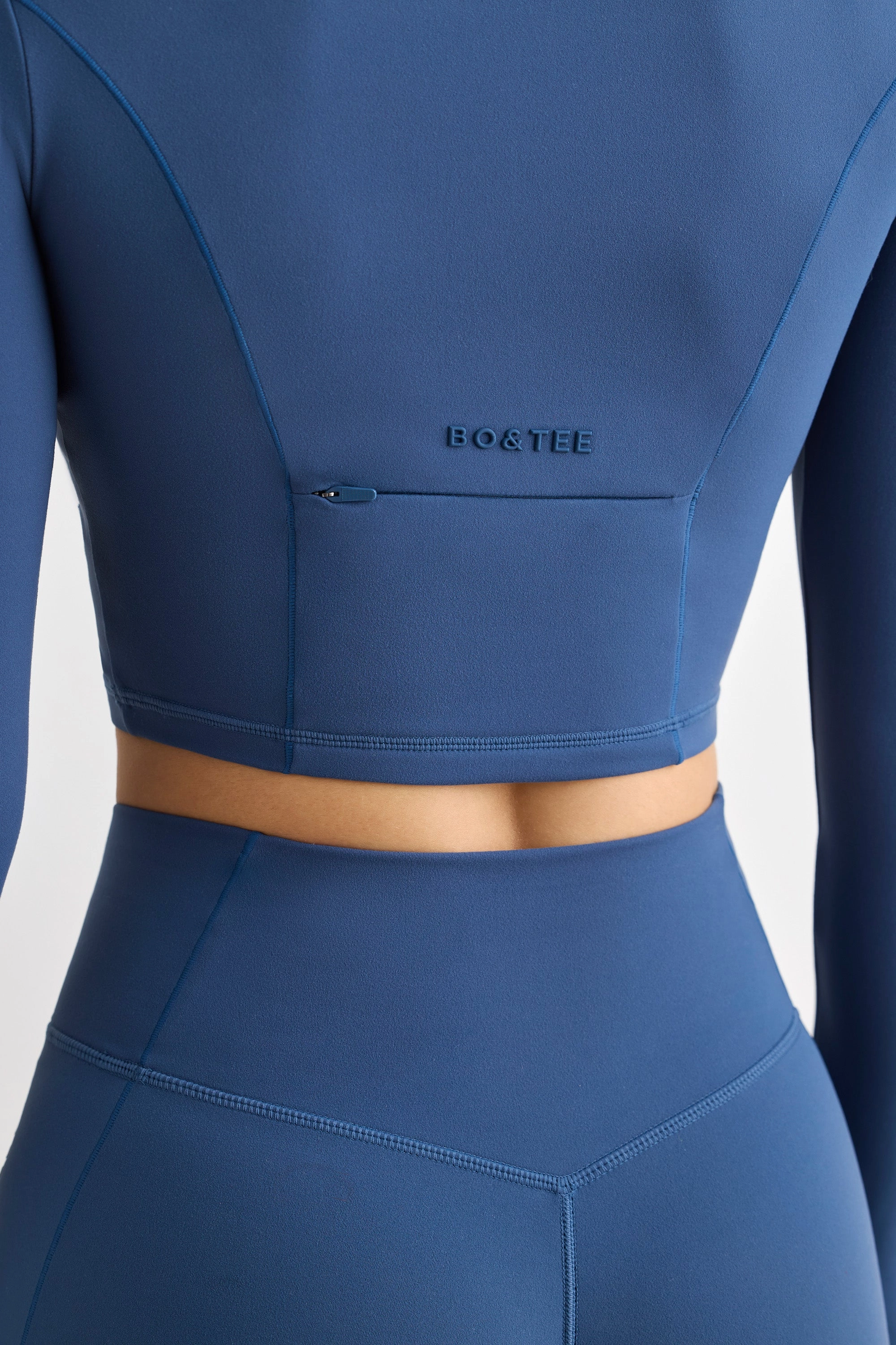 Soft Active Half Zip Crop Top in Washed Navy
