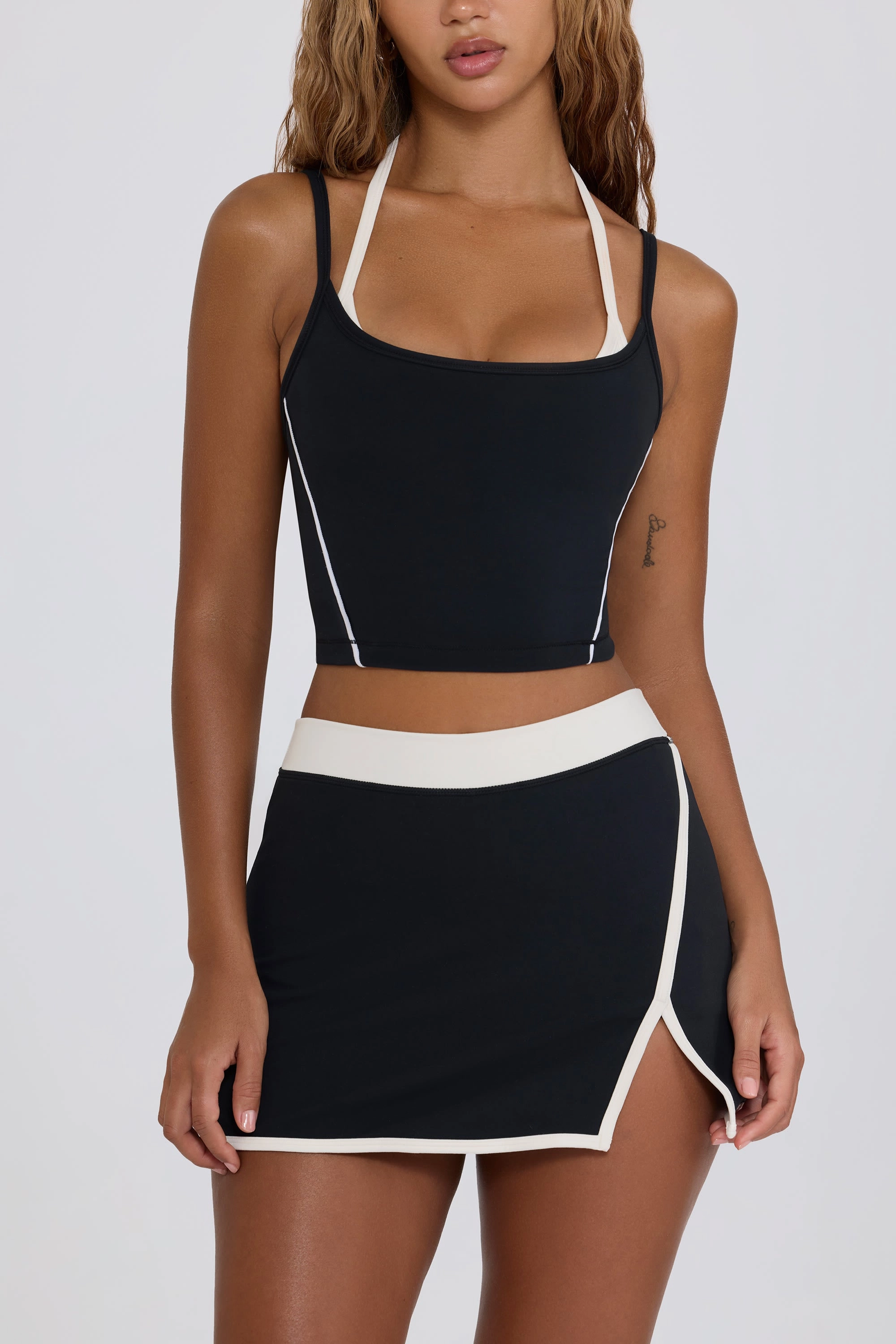 Soft Active Layered Cropped Tank Top in Black