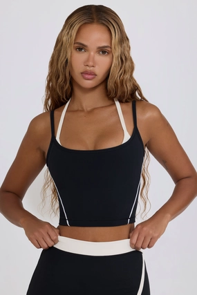 Soft Active Layered Cropped Tank Top in Black Tops - tops on sale