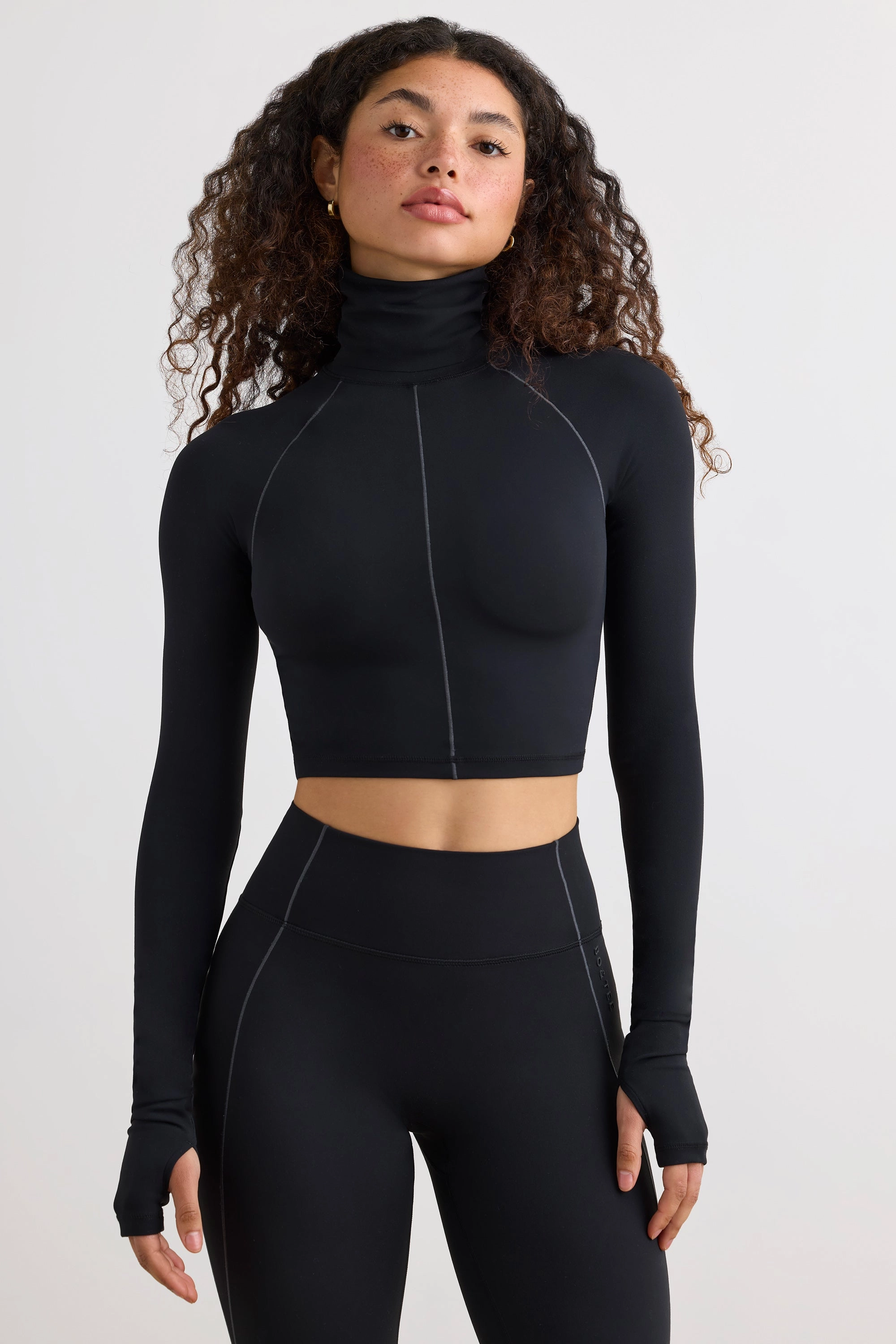 Soft Active Turtleneck Crop Top in Black Tops - basic tees cheap