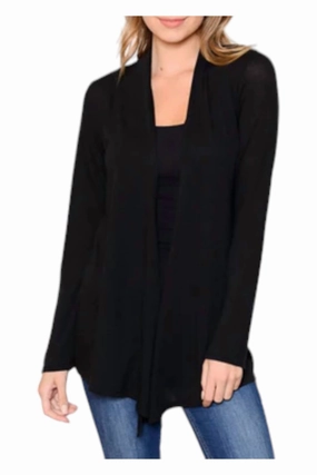 Soft Solid Cardigans In Black Tops Womens - asymmetrical tops
