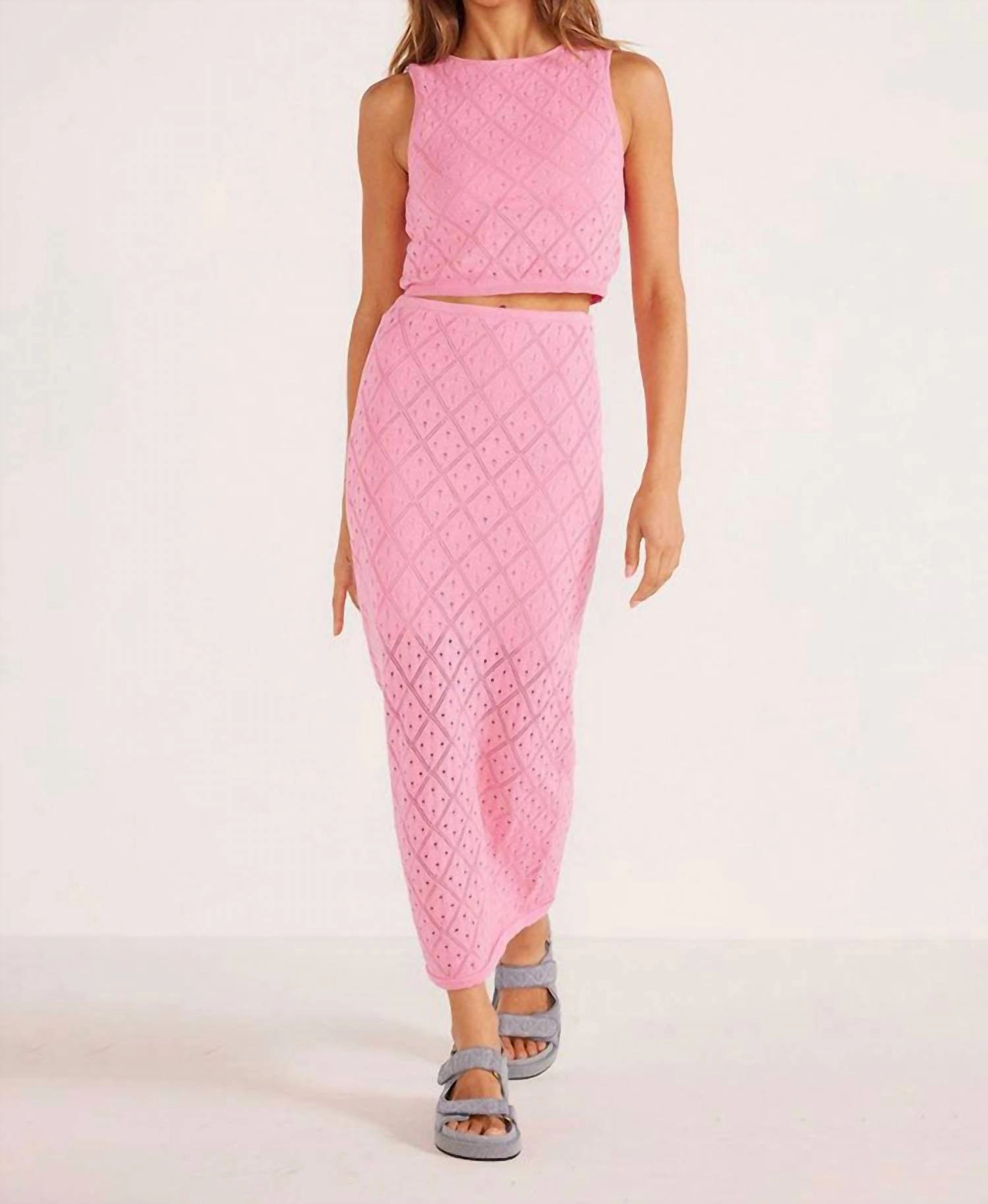 Solano Diamond Knit Midi Skirt In Hot Pink