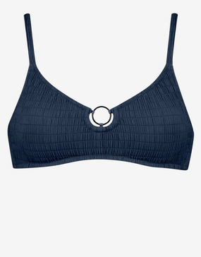 Solid Crush Ring Bralette Bikini Top - Night Blue Swim Womens - crochet bikinis sale