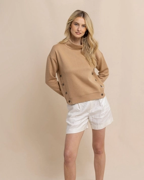 Southern Tide Cordelia Quilted Pullover - Tannin womens blouses promo