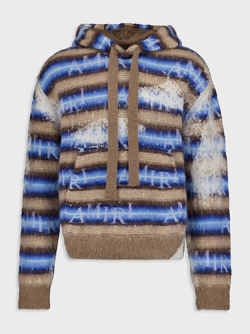 Staggered Stripe Mohair-Wool Hoodie Tops Mens - thermal tops