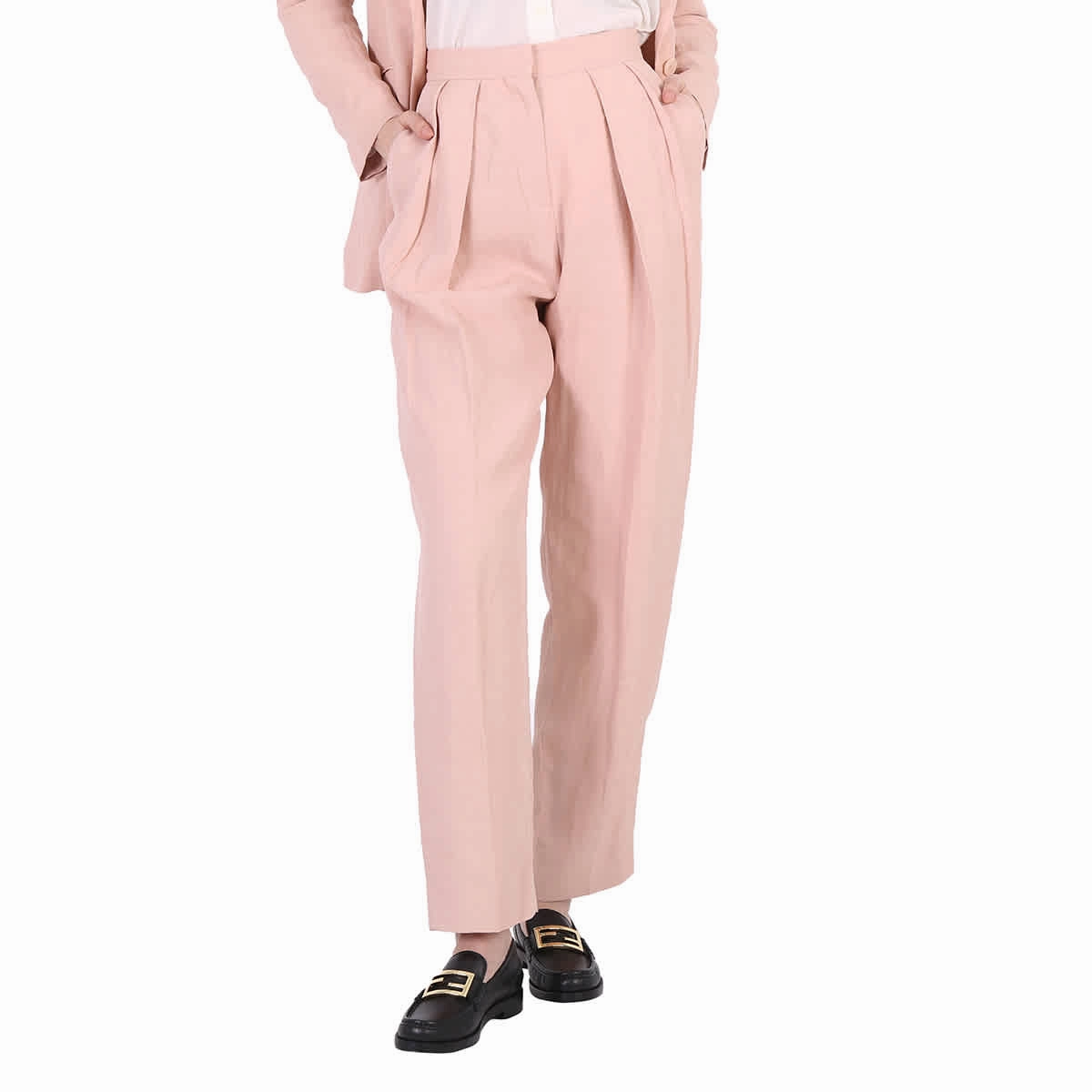 Stella Mccartney Rose Fluid Linen Pleat Front Straight Leg Trousers womens lounge pants clearance