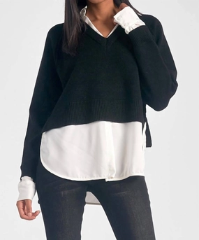 Stevie Layered Sweater/shirt Combo In Black/white Tops Womens - embroidered tops sale