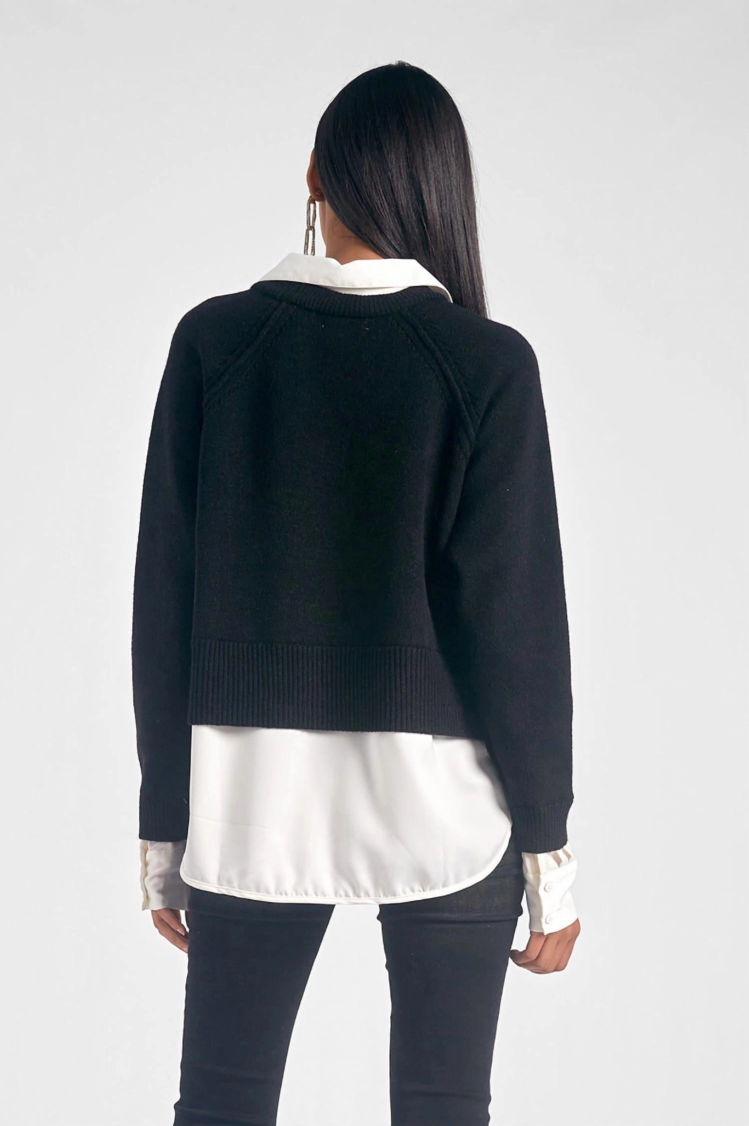 Stevie Layered Sweater/shirt Combo In Black/white