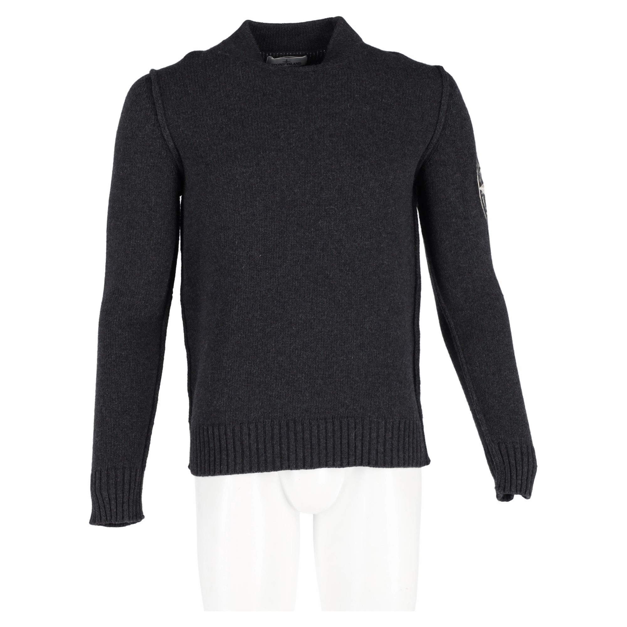Stone Island Logo Embroidered Sweater in Grey Wool