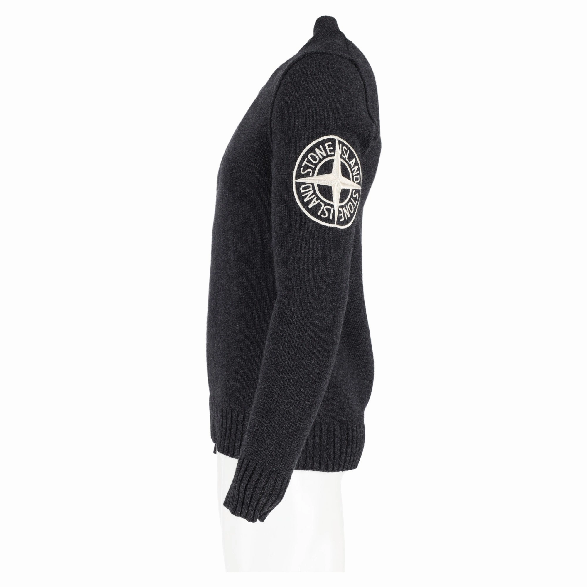 Stone Island Logo Embroidered Sweater in Grey Wool