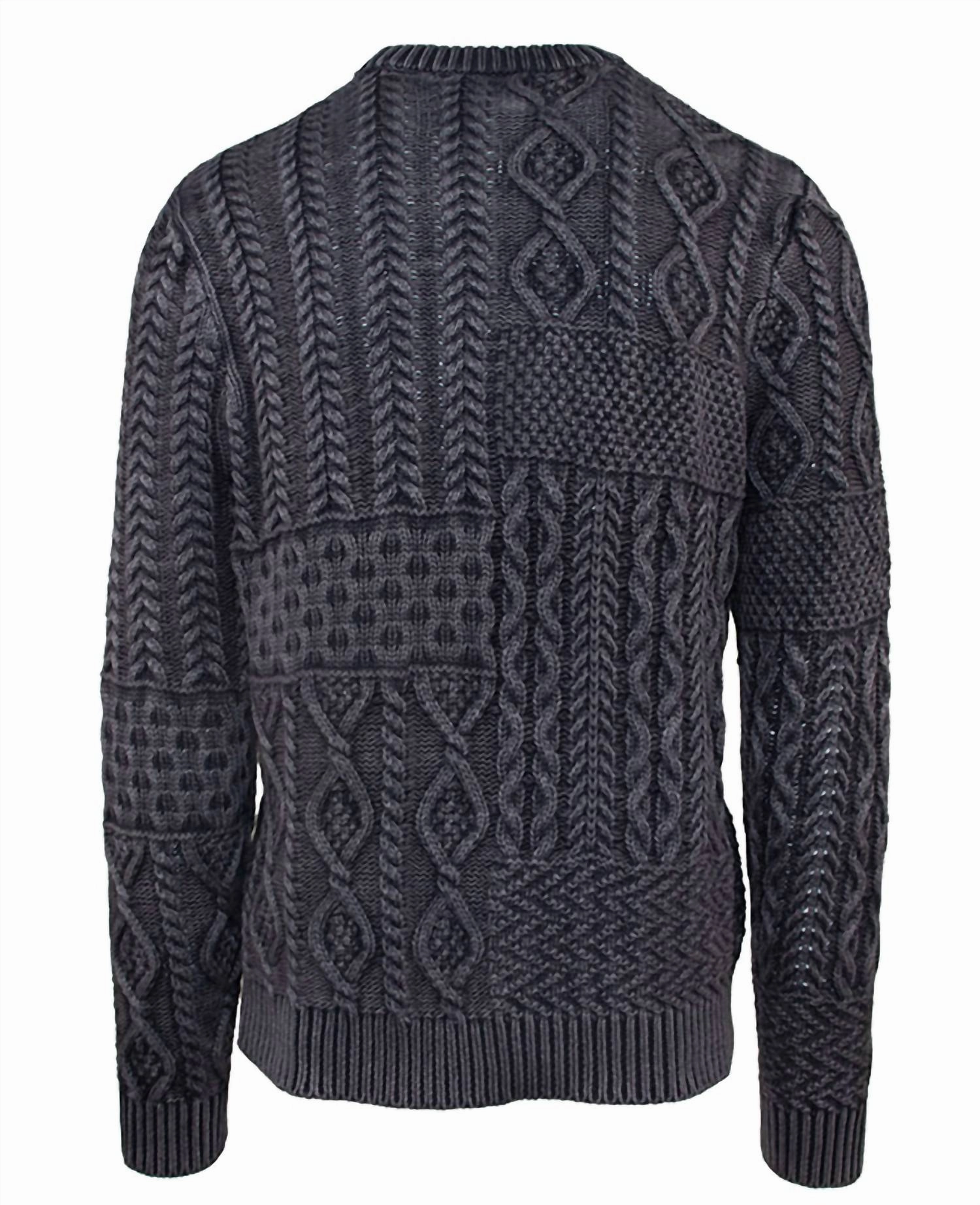 Stonewashed Cotton Patchwork Crew Sweater In Charcoal