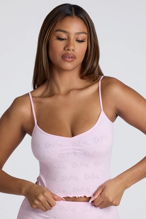 Strappy Ruched Pointelle Crop Top in Baby Pink Tops - tops on sale