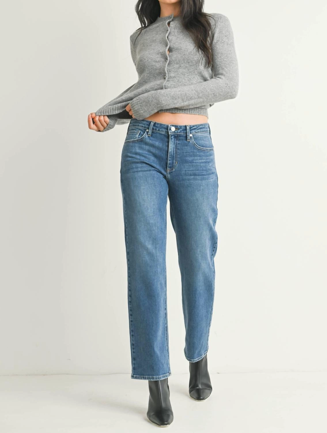 Stretchy Straight Jean In Medium Denim womens trousers outlet