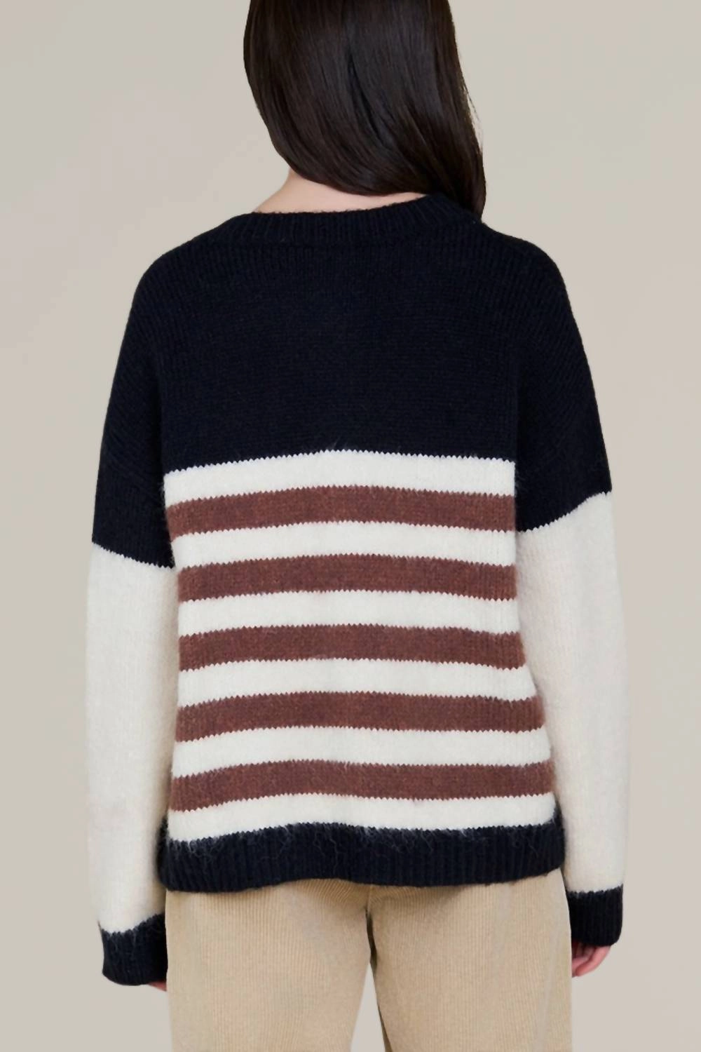 Striped Color Block Cardigan In Black/white/red