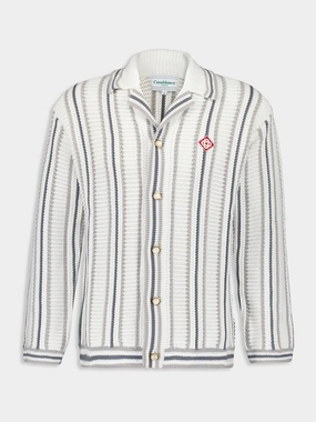 Striped Crochet Long-Sleeve Shirt Knitwear Mens - men's sweaters sale