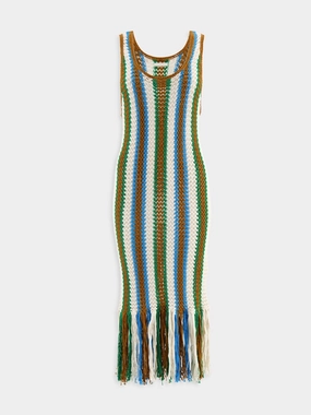 Striped Crochet Midi Dress Knitwear Womens - women's knitwear cheap