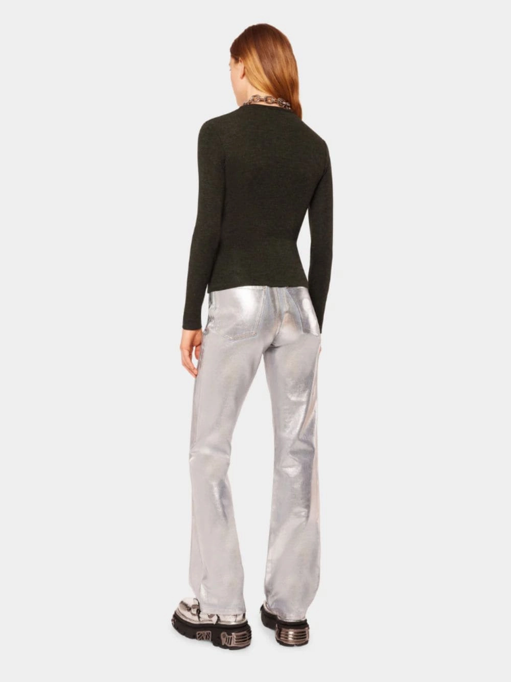 Stud-Embellished Draped Knitted Top
