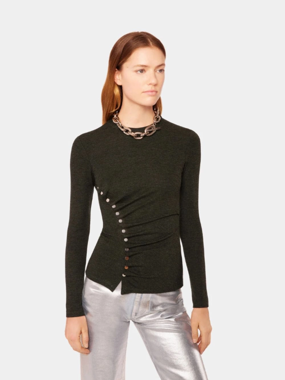 Stud-Embellished Draped Knitted Top
