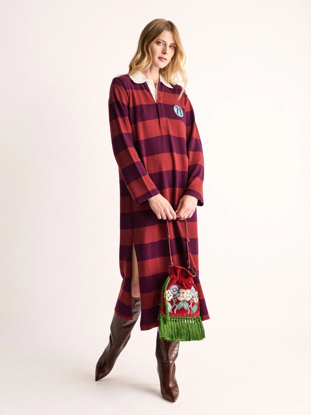 Sulfur Stripped Cashmere Polo Dress