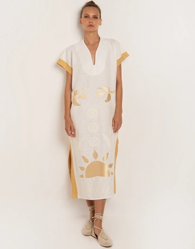 Sun Midi Kaftan  - White and Yellow Swim Womens - bikinis clearance