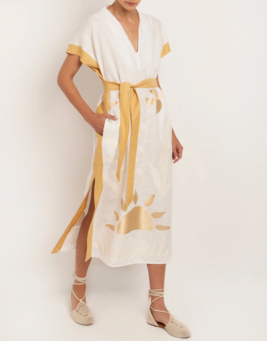 Sun Midi Kaftan  - White and Yellow