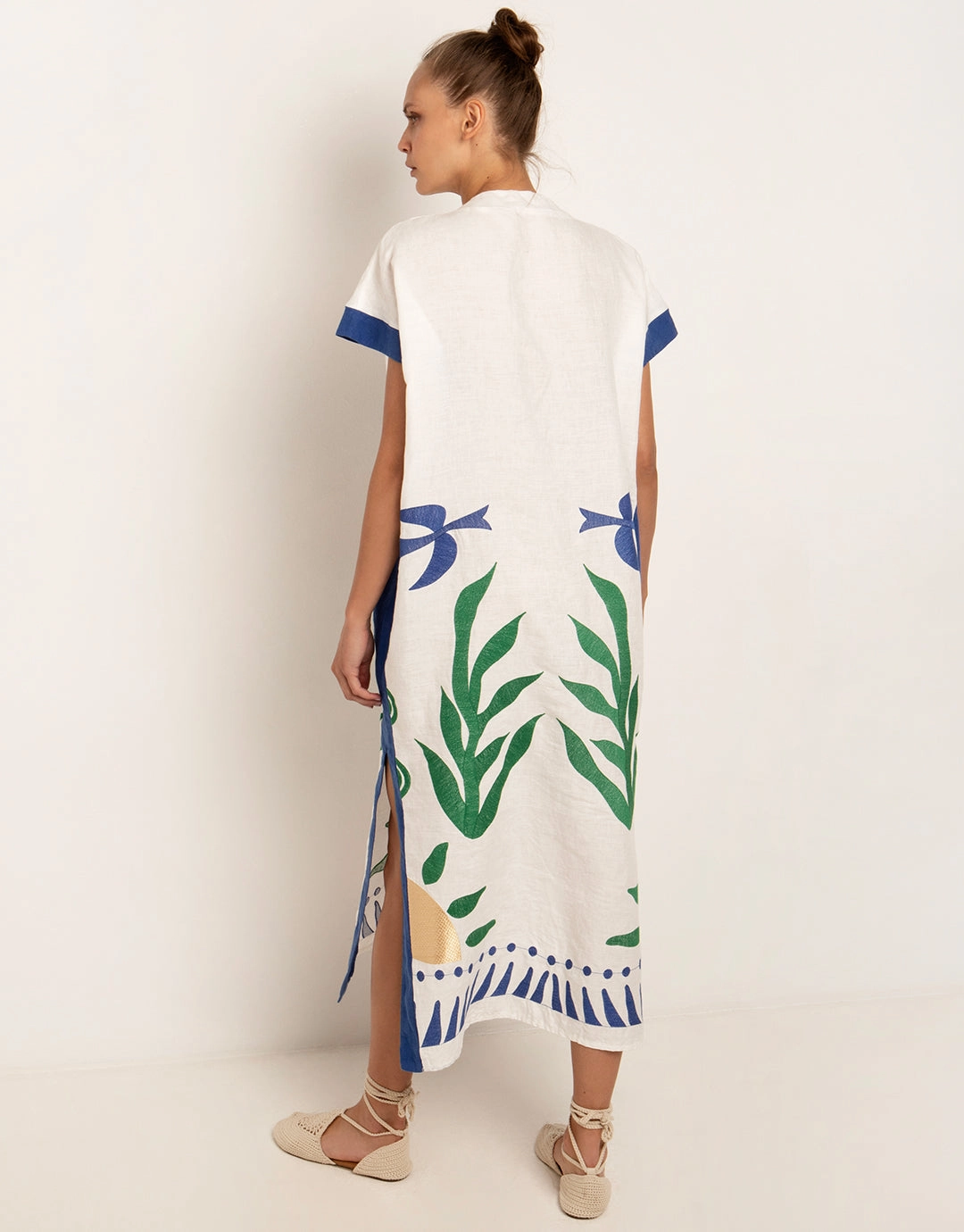 Sun Midi Kaftan  - White Green and Blue