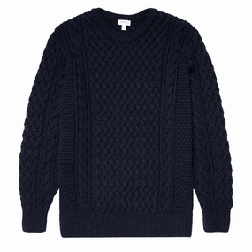 Sunspel Cable Jumper Navy mens sweaters cheap