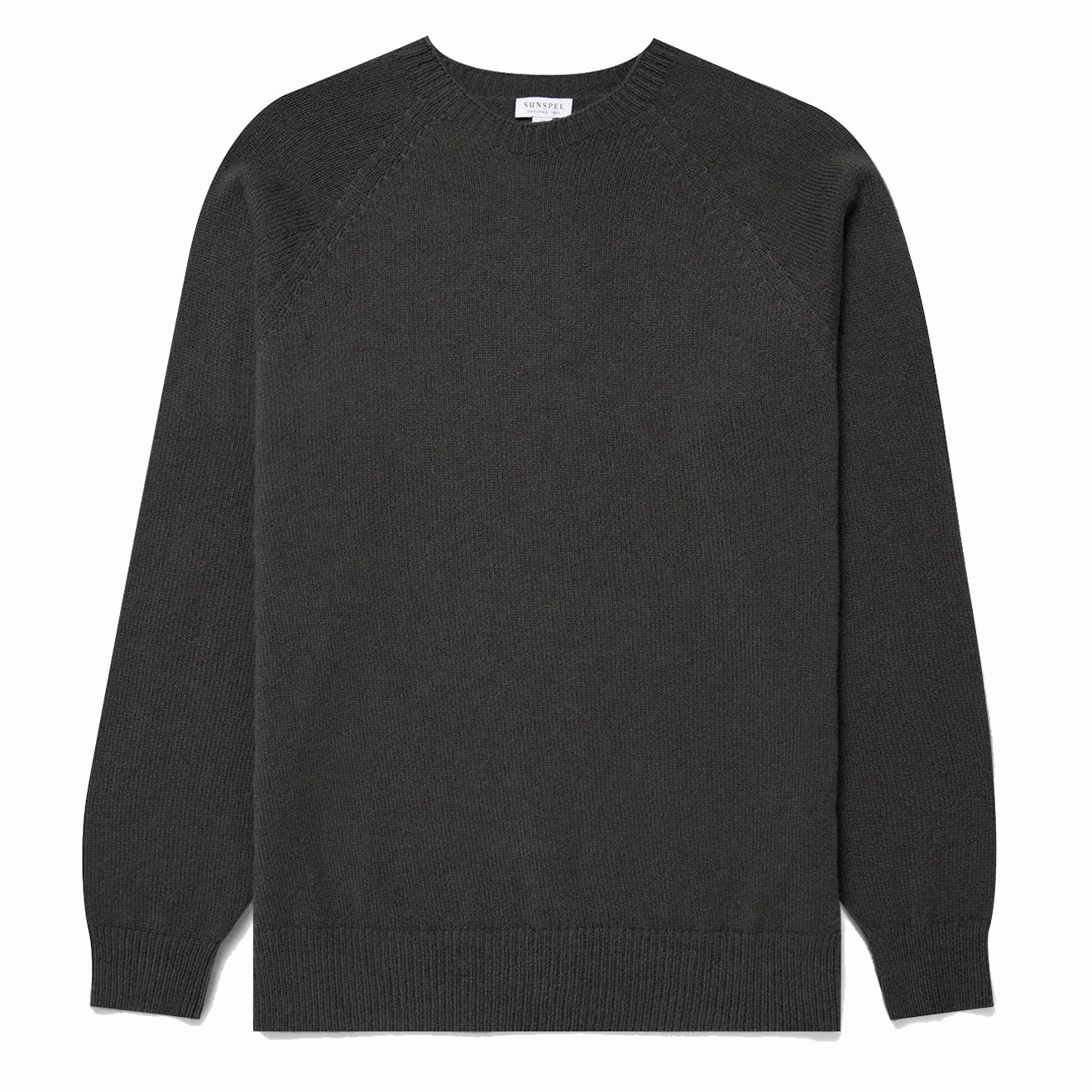 Sunspel Lambswool Crew Neck Drill Green mens sweaters cheap