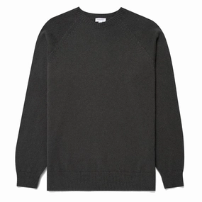 Sunspel Lambswool Crew Neck Drill Green mens sweaters cheap