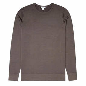 Sunspel Lambswool Crew Neck Knit Cedar mens sweaters cheap