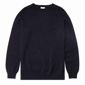 Sunspel Lambswool Crew Neck Knit Dark Navy Mouline mens sweaters cheap