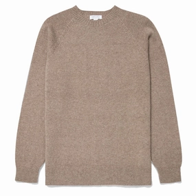 Sunspel Lambswool Crew Neck Sandstone mens sweaters cheap