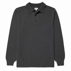 Sunspel Lambswool Polo Drill Green mens sweaters cheap