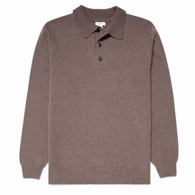Sunspel Lambswool Polo Shirt Cedar mens sweaters cheap