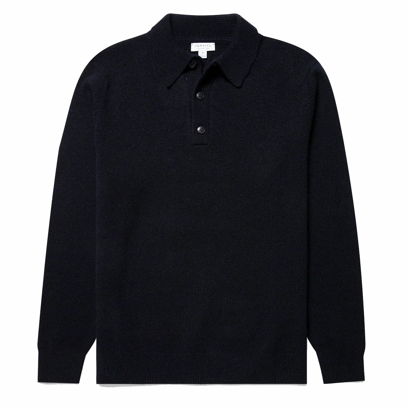 Sunspel Lambswool Polo Shirt Dark Navy Mouline mens sweaters cheap