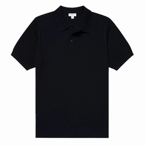 Sunspel Mesh Stitch S/S Polo Knitwear Navy mens sweaters cheap