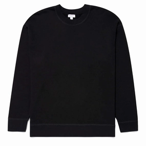 Sunspel Oversized Loopback Sweatshirt Black mens long sleeves cheap