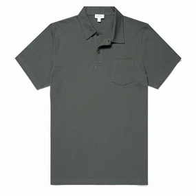 Sunspel Riviera Polo Shirt Drill Green mens t-shirts outlet