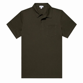 Sunspel Riviera Polo Shirt Pine Green mens t-shirts outlet