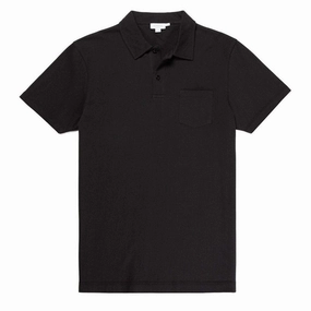 Sunspel Riviera S/S Polo Shirt Black mens t-shirts outlet
