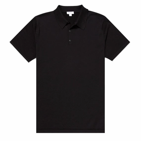 Sunspel Sea Island Cotton Polo Shirt Black mens t-shirts outlet