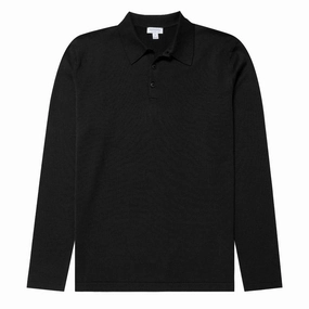 Sunspel Sea Island L/S Polo Knitwear Black mens sweaters cheap